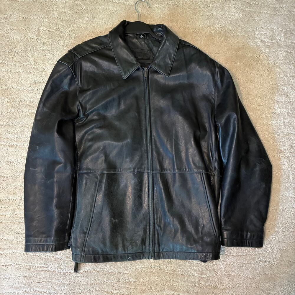 Vintage 90s Brandini Men XL Leather Harrington Jacket Worn In Sleek Minimalist